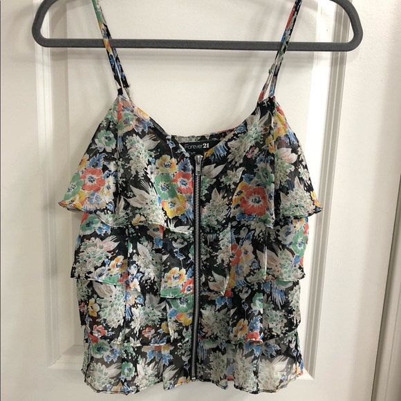 Forever 21 Tops - Forever 21 Ruffled Zip-Front Tank Top